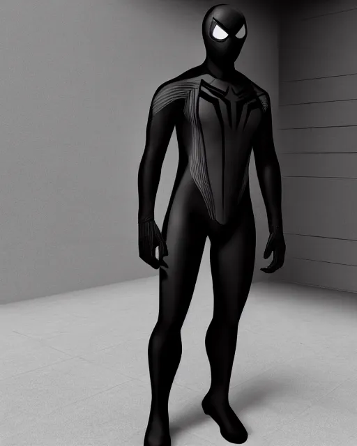 Image similar to black and white cyberpunk spiderman suit sleek suit