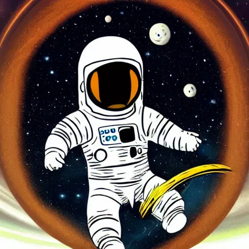 Image similar to An astronaut in space riding on a rocket, in the style of gage taylor