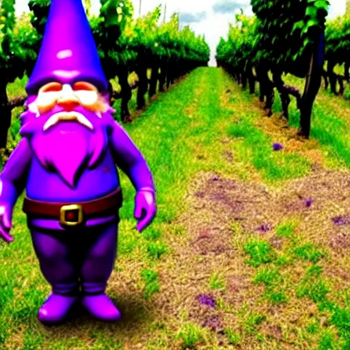 Image similar to purple gnome controlling spirits to fight off tree people in a winery. fantasy