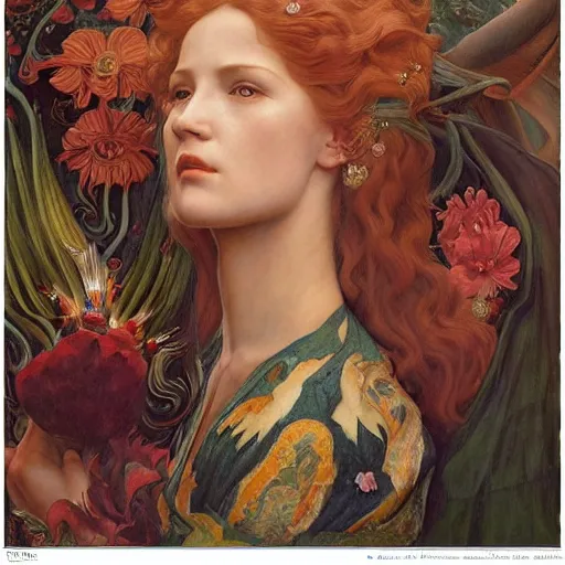 Prompt: princess of the dawn, by annie swynnerton and charlie bowater and diego rivera and nicholas roerich and jean delville and evelyn de morgan, dramatic lighting, brocade robes, elaborate floral ornament, rich colors, smooth sharp focus, extremely detailed, donato giancola, adolf wolfli