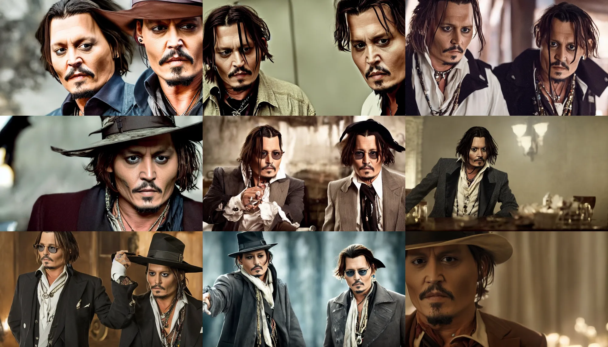 Prompt: Johnny Depp playing Johnny Depp in a movie about Johnny Depp, cinematic still, 4k
