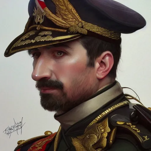 Image similar to portrait of stoic looking john oliver, military uniform, fantasy, intricate, elegant, highly detailed, centered, dark, smokey, charcoal painting, digital painting, artstation, concept art, smooth, sharp focus, illustration, art by artgerm and greg rutkowski and alphonse mucha