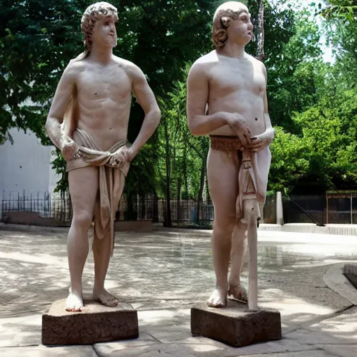 Prompt: tim and eric as roman statues photograph