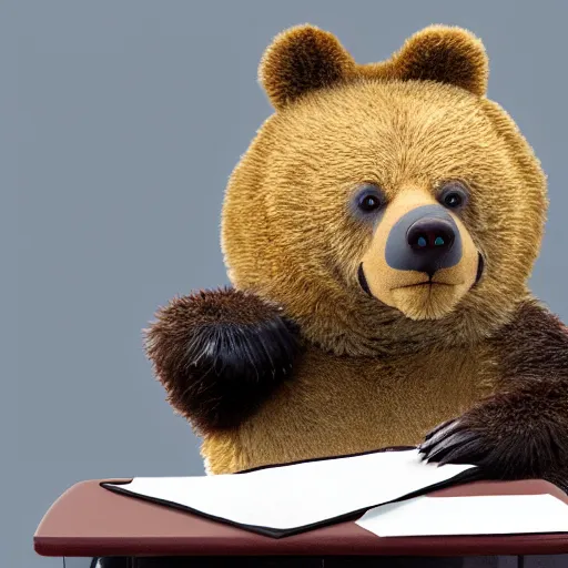 Prompt: a photograph of a bear having a bad day in calculus class.