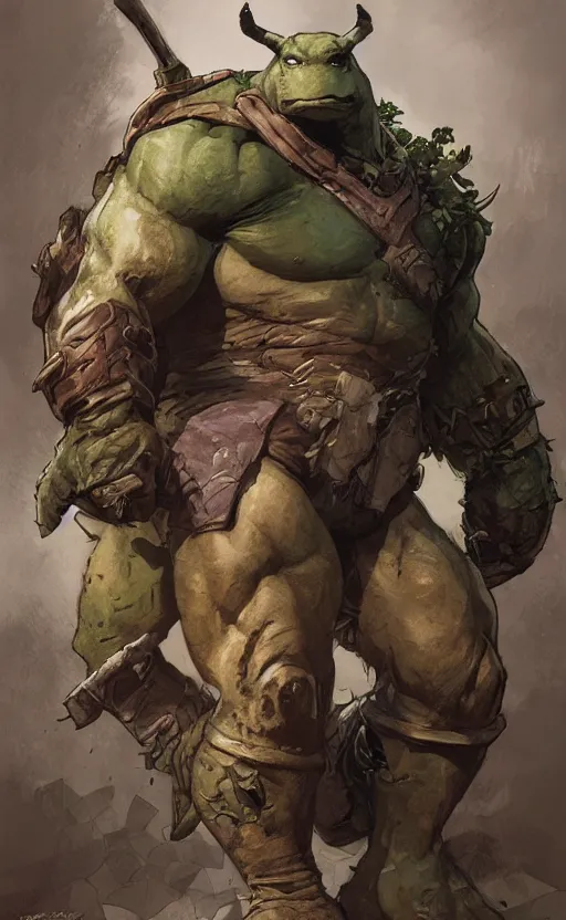 Prompt: rocksteady from tmnt, rhino, rugged, handsome, male, atmospheric lighting, amazing, full body, thighs, armpit, flowers, muscular, intricate, highly detailed, digital painting, deviantart, concept art, sharp focus, illustration, art by greg rutkowski and alphonse mucha