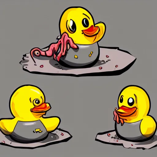 Image similar to rubber duck horror, rubber duck mutant, rubber duck zombie horror, drawing