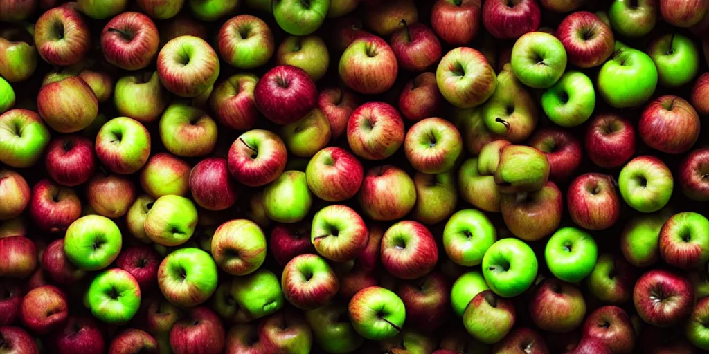 Image similar to a product picture of hundreds of apples, photographic filter, unreal engine 5, realistic, hyperdetailed, 8 k, cinematic, volumetric lighting, very realistic effect, hd, hdr, 4 k, sharp focus, octane render, ultra detailed, high resolution, trending on artstation in the style of albert dros glowing rich colors powerful imagery