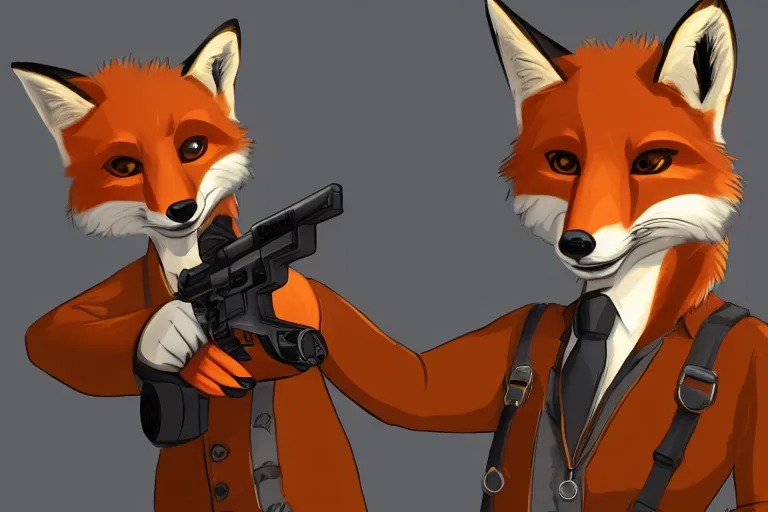 Prompt: a very handsome anthropomorphic fox, aiming a handgun at the camera, furry art, trending on furaffinity, highly detailed, 4 k