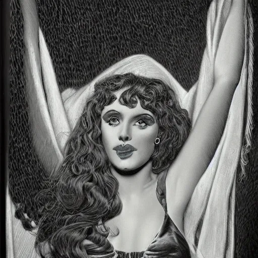 Image similar to a hyperrealistic portrait painting of a beautiful female vampire, by virgil finlay, highly detailed,