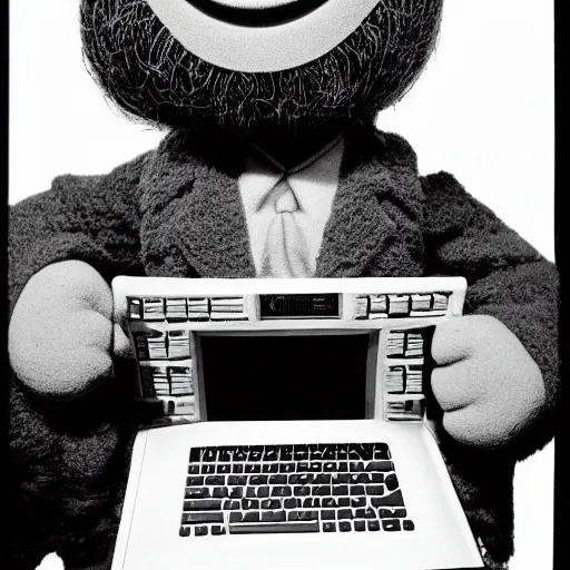 Image similar to a black and white photograph of a computer experiencing sensory information, by robert crumb, by jim henson, high contrast, soft lighting, surreal, film photography