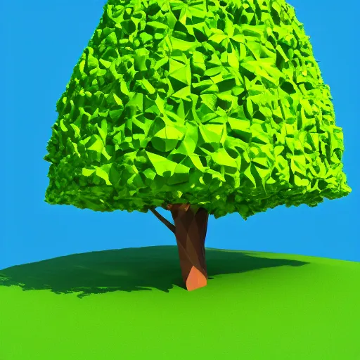 Image similar to a 3d low poly object of a green tree on the blue background