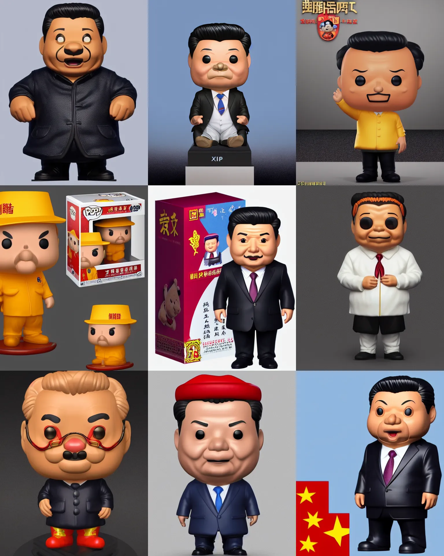Prompt: full body 3d render of Chinese President Xi jinping as a funko pop!, studio lighting, single person, no shadow, blender, trending on artstation, 8k, highly detailed