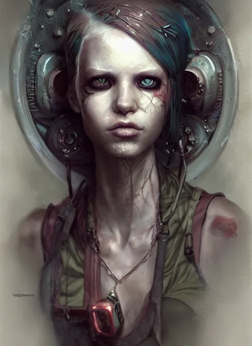 Image similar to a portrait of a pretty sewer punk young lady by bastien lecouffe - deharme