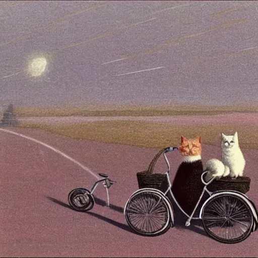 Image similar to A cat driving a bicycle, an illustration by Michael Sowa, but as photography