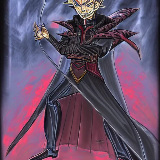 Image similar to Dark Vladimir Putin Spidermage, concept art of Yu-Gi-Oh card Style. By Akira Yamaoka