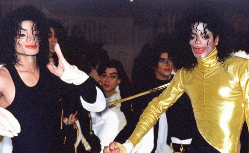 Image similar to 1992 michael jackson wearing a golden fencing leotard