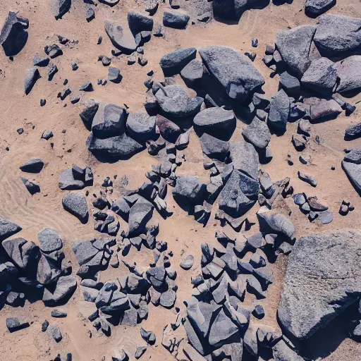 Prompt: aerial photography, sharp boulders, cool desert, ancient civilization