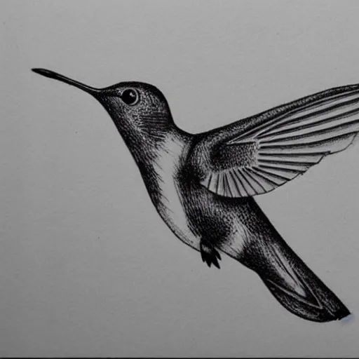 a hummingbird in flight, beautiful ink drawing, pen on | Stable ...