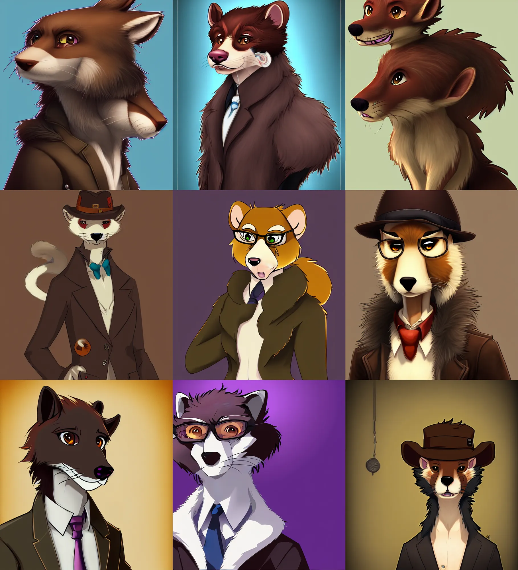 Image similar to furry - weasel - detective - fursona uhd ue 5 visual novel pc game expression art portrait