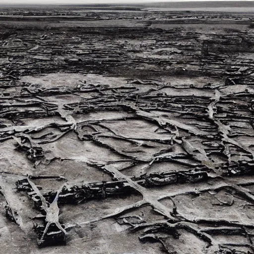 Image similar to barren city, nuclear wasteland, Fallout aesthetic, Anselm Kiefer