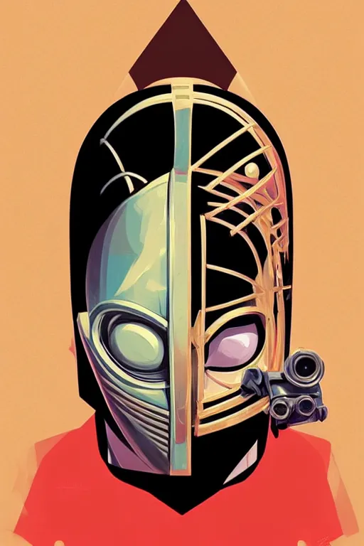 Image similar to masked skateboarder smile on face pop art, pixel, bioshock art style, face features, body features, ultra realistic art, digital painting, concept art, smooth, sharp focus, illustration, intricate, without duplication, elegant, confident posse, art by artgerm and richard hamilton and mimmo rottela, kirokaze and paul robertson