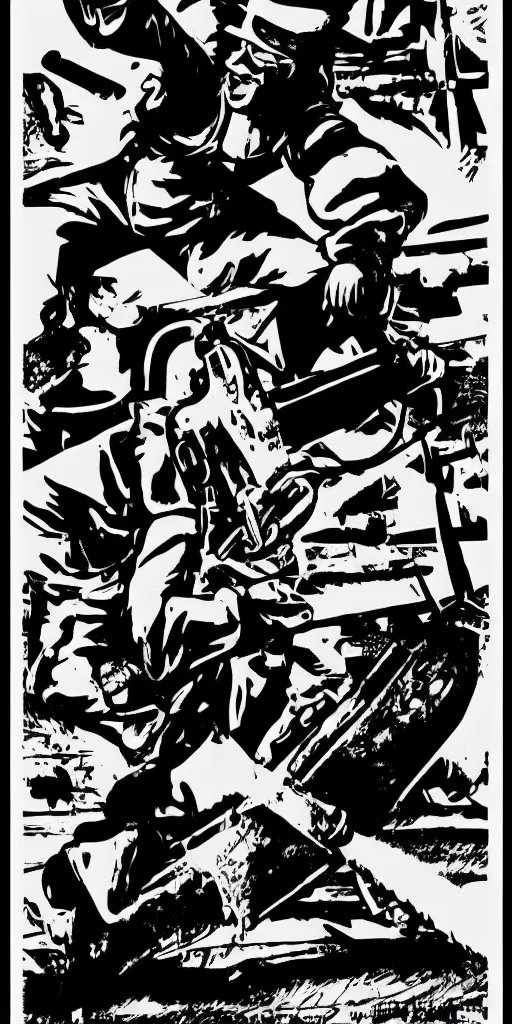 Image similar to propaganda poster for a studio with a chainsaw, black and white, street printed poster, socialist,