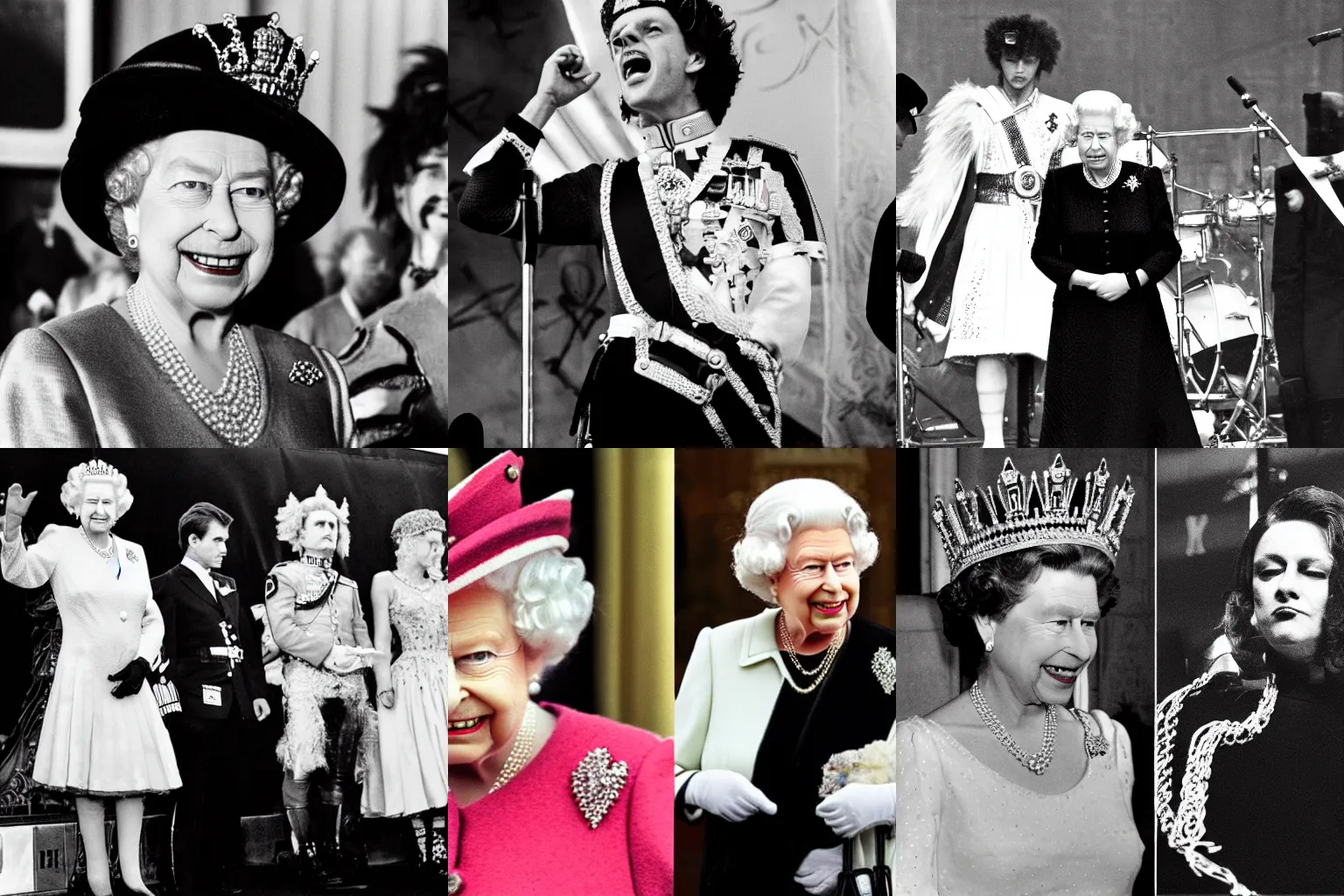 Prompt: Queen Elizabeth II, punk rock show