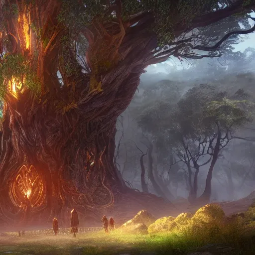 Image similar to landscape of elden ring, giant glowing tree, beautiful, rpg, dnd, video game 4 k