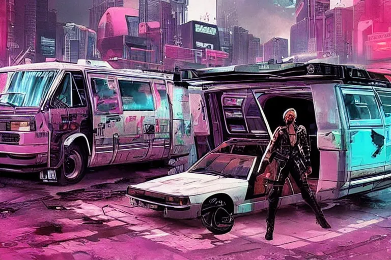 Image similar to cyberpunk version of the 8 0 s a - team van )