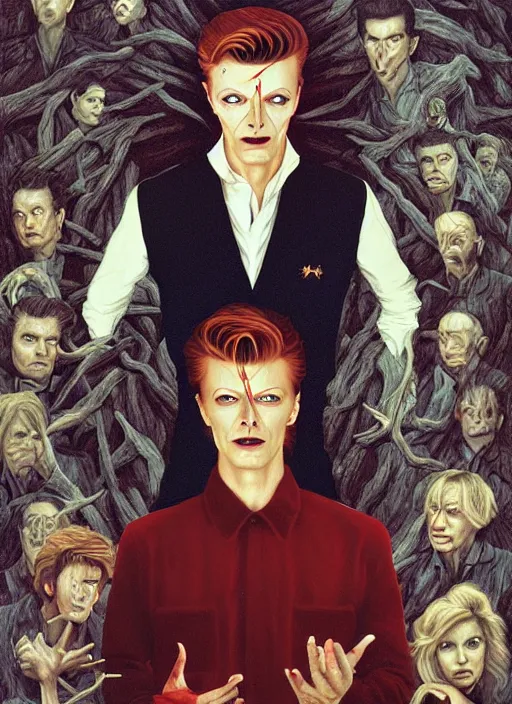 Prompt: twin peaks poster art, portrait of david bowie in search of lost time, by michael whelan, rossetti bouguereau, artgerm, retro, nostalgic, old fashioned