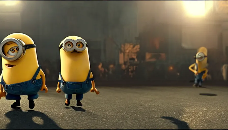 Prompt: fight!!!! club!!!!, fight!!!! club!!!! ((the minions)), movie still, directed by David fincher