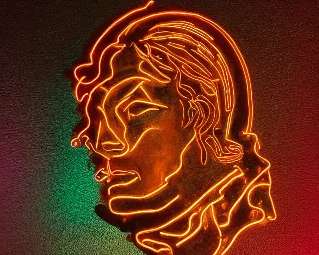 Prompt: renaissance sculpture head with neon art, hyper detailed