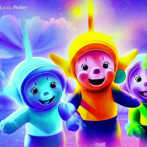 Prompt: the Teletubbies in the nightmare realm, trending on art station