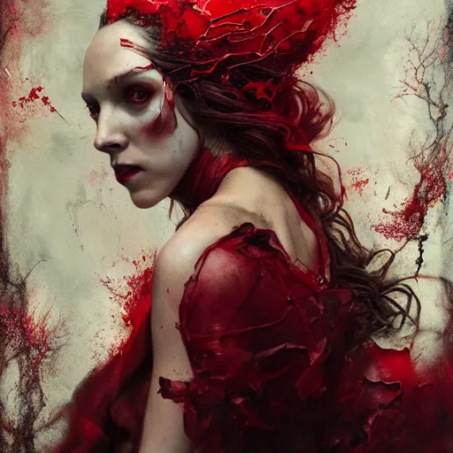 Prompt: scarlet witch by brooke shaden and alberto seveso and eve ventrue and john salminen and tim okamura, trending on artstation hq, deviantart, pinterest, 4 k uhd image
