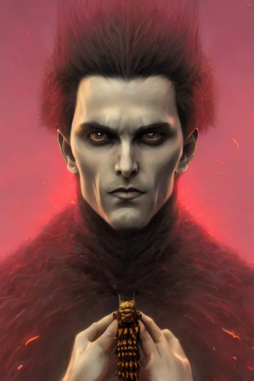 Image similar to portrait of a vampire king, straight on portrait, full body character concept art, honeycomb, by artgerm, tom bagshaw, gerald brom, vaporwave colors, lo - fi colors, vaporwave, lo - fi, moody vibe, goth vibe, 4 k, hd,