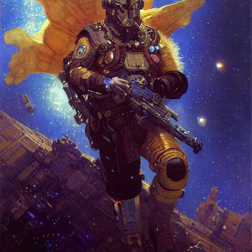 Prompt: portrait of a wolf in uniform starship stars. shadowrun furaffiniy cyberpunk fantasy highly detailed painting by gaston bussiere craig mullins jc leyendecker gustav klimt artgerm greg rutkowski john berkey, bergey, craig mullins, ruan jia, raymond swanland, jeremy mann, tom lovell, alex malveda