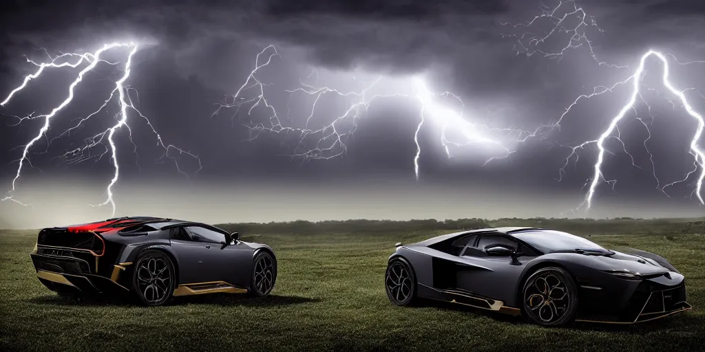 Image similar to rentgen photo of lamboghini get hit by lightning strike, 8k, photorealism,