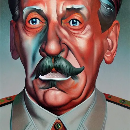 Prompt: Portrait of Stalin face half devil, highly detailed, very coherent, painted by Francis Bacon and Edward Hopper, Wayne Barlowe, painted by James Gilleard, surrealism, airbrush, art by JamesJean