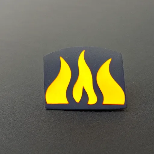 Image similar to a diamond enamel pin of a retro minimalistic flame fire warning label, smooth curves