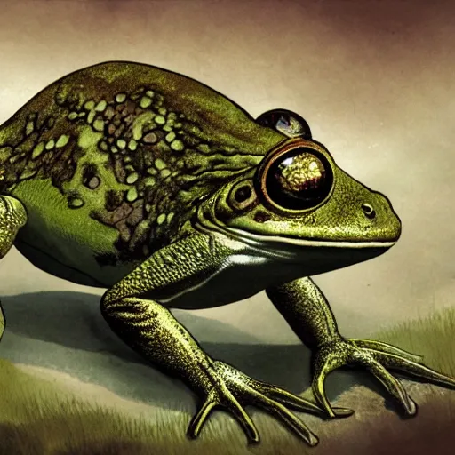 Image similar to fantasy illustration of giant mutant frogs