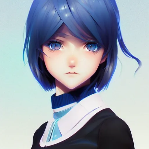 Image similar to high school girl split dimensions, azure blue eyes, silver hair, digital anime art, made by ilya kuvshinov, artgerm and xiaoguaishou, trending on artstation