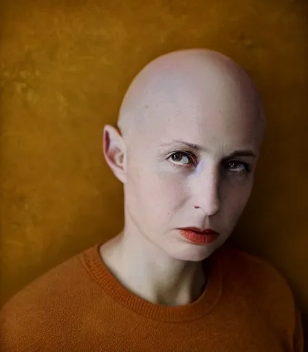 Image similar to a high quality, high detail, portrait of an attractive non - binary bald person by cig harvey