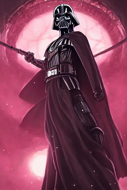 Image similar to anime key visual of a female darth vader goddess!!, intricate, stunning, highly detailed, digital painting, artstation, smooth, hard focus, starwars, sith, dark side, villain, the force, lucas films, illustration, art by artgerm and greg rutkowski and alphonse mucha