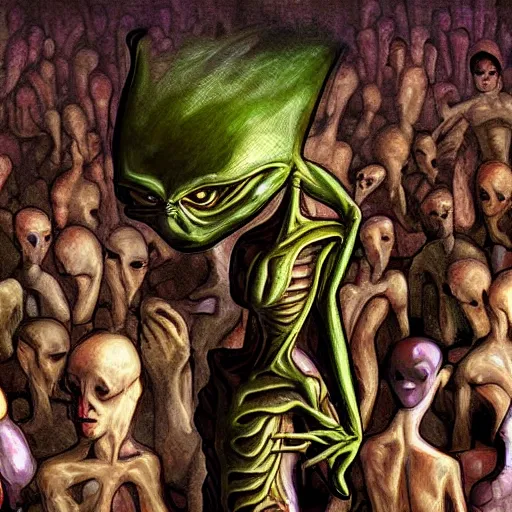 Image similar to shapeshifting alien in a crowded room, highly detailed, real photo,