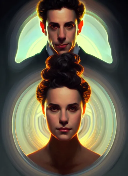 Image similar to symmetry!! portrait of seinfeld, glowing lights!! intricate, elegant, highly detailed, digital painting, artstation, concept art, smooth, sharp focus, illustration, art by artgerm and greg rutkowski and alphonse mucha