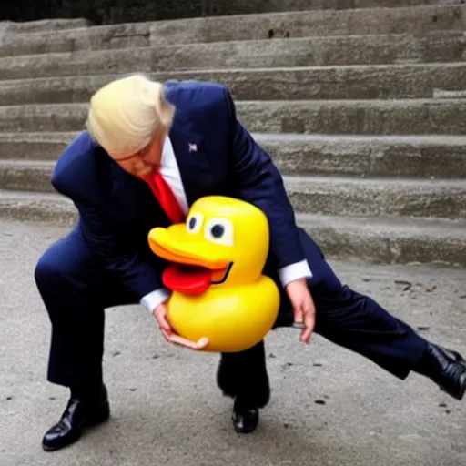 Prompt: donald trump biting a rubber ducky