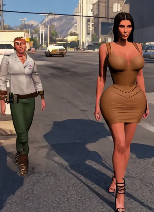 Image similar to game still of kim kardashian as a gta skin in gta 6.