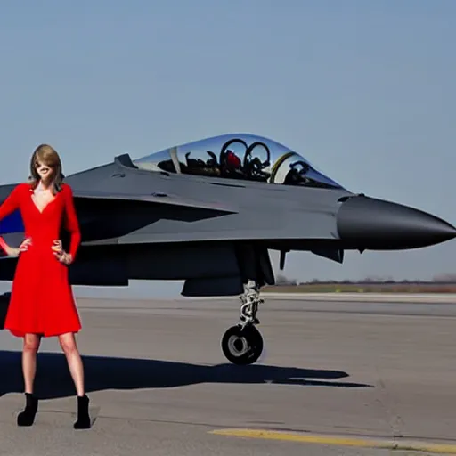 Image similar to taylor swift driving a fighter jet, ultra realistic real image