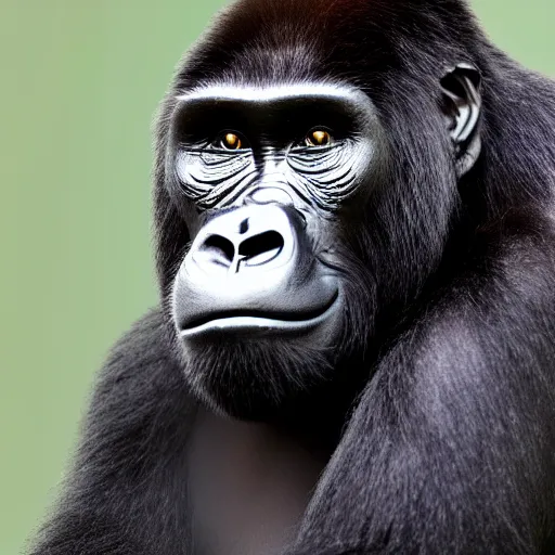 Prompt: amazing portrait of smile gorilla, 1 0 0 mm, natural lighting, hyper realistic