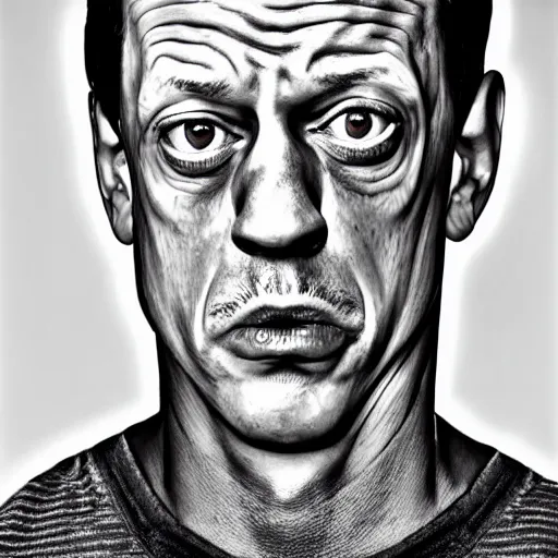 Image similar to photo portrait of the lovechild of john cena and steve buscemi from new jersey, realistic, hyperrealistic, 8 k resolution, hd quality, very detailed, highly detailed, intricate details, real life, real world, trending on artstation, really realistic, very realistic, headshot, head in frame, stock image